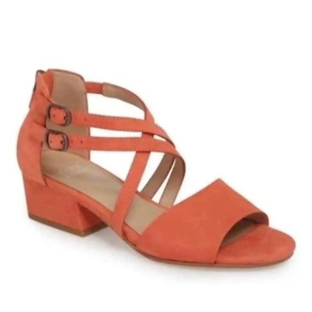 Eileen Fisher Kyra Sandal Women's 7.5 Persimmon Orange Nubuck Leather Strappy